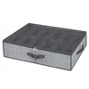 Under-bed shoe storage organizer with a clear window and mesh fabric for storing shoes.