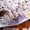A collection of aesthetic nature stickers and patterns for scrapbooking displayed in an open book.