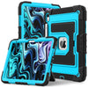 Two blue and black protective cases for iPads are shown side by side.