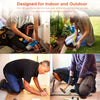 A person is using heavy-duty professional knee pads while working outdoors in a garden setting.