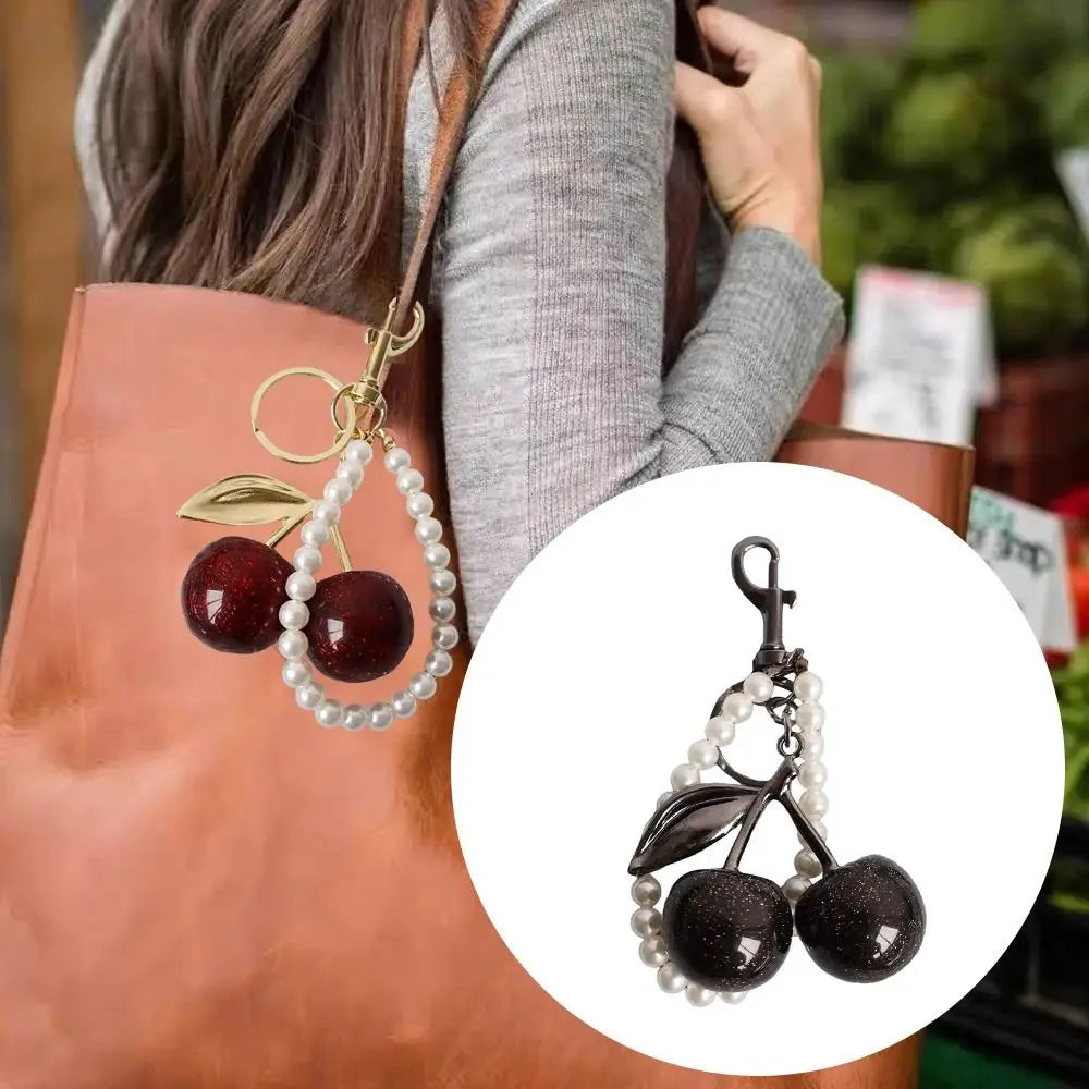 Cute Cherry Keychain with Sparkling Resin Charm