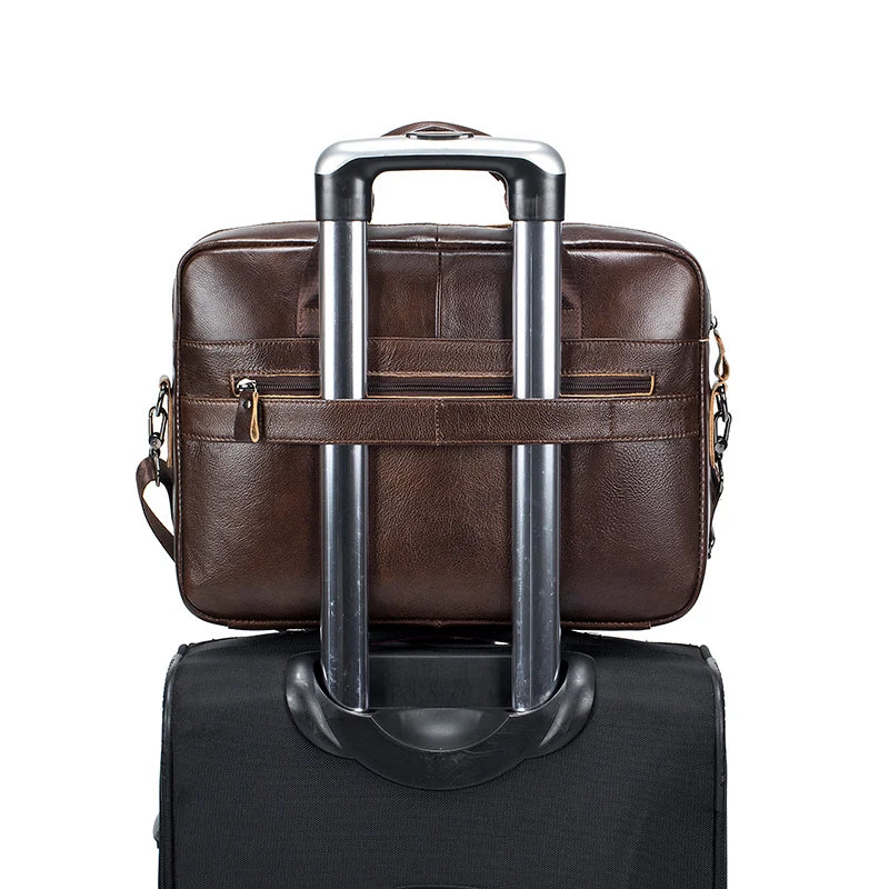 Genuine Leather Laptop Briefcase for Men – 14" Retro Cowhide Bag