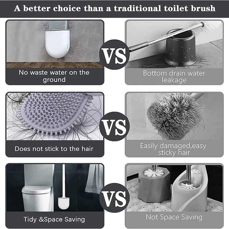 Silicone Toilet Brush with Wall-Mount Holder