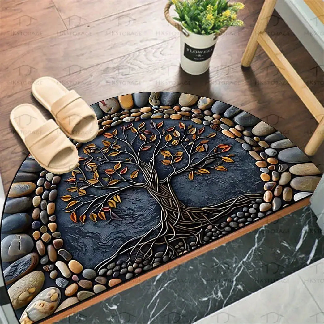 Half Circle Flower Print Non-Slip Entryway Mat