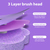 A purple 3 layer brush head with separate cleaning liquid, cloth, and sponge layers shown in close-up.
