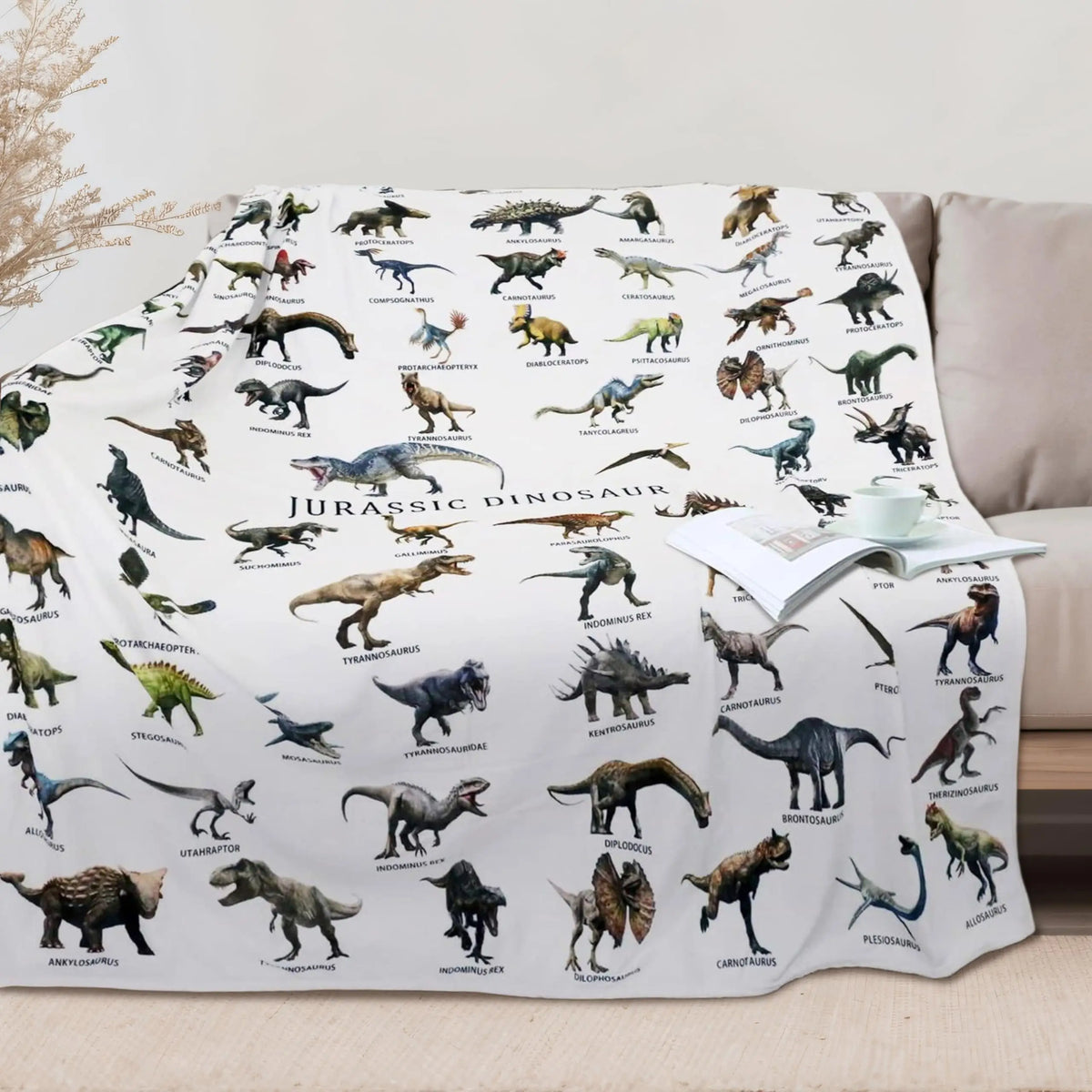 Dinosaur World Flannel Throw Blanket – Cozy Jurassic Decor for Bed & Sofa
