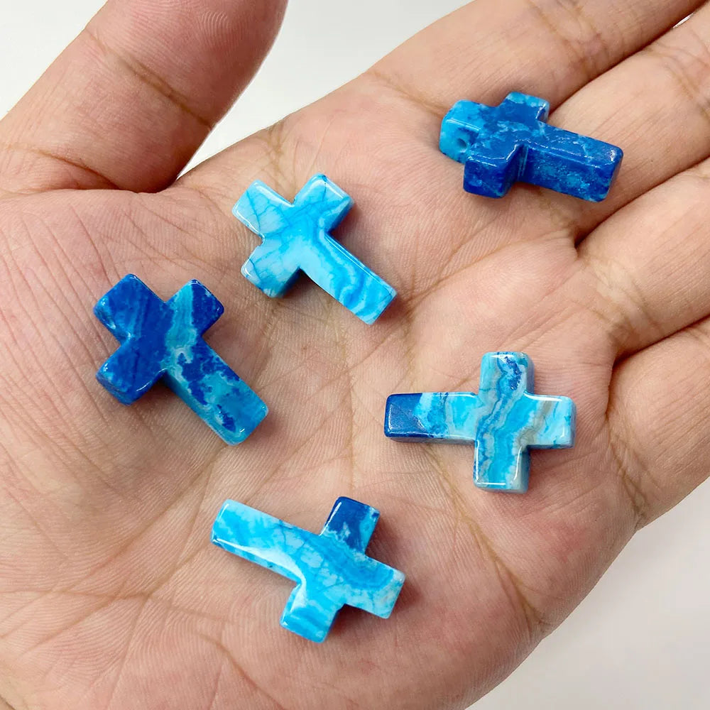 Natural Stone Cross Pendant Charm for Jewelry Making
