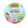 A Miniverse Real Baby mini doll DIY kit featuring a baby doll and miniature food accessories.