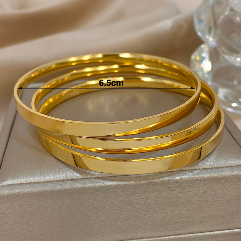 Glossy Gold-Plated Stainless Steel Bangle Bracelets