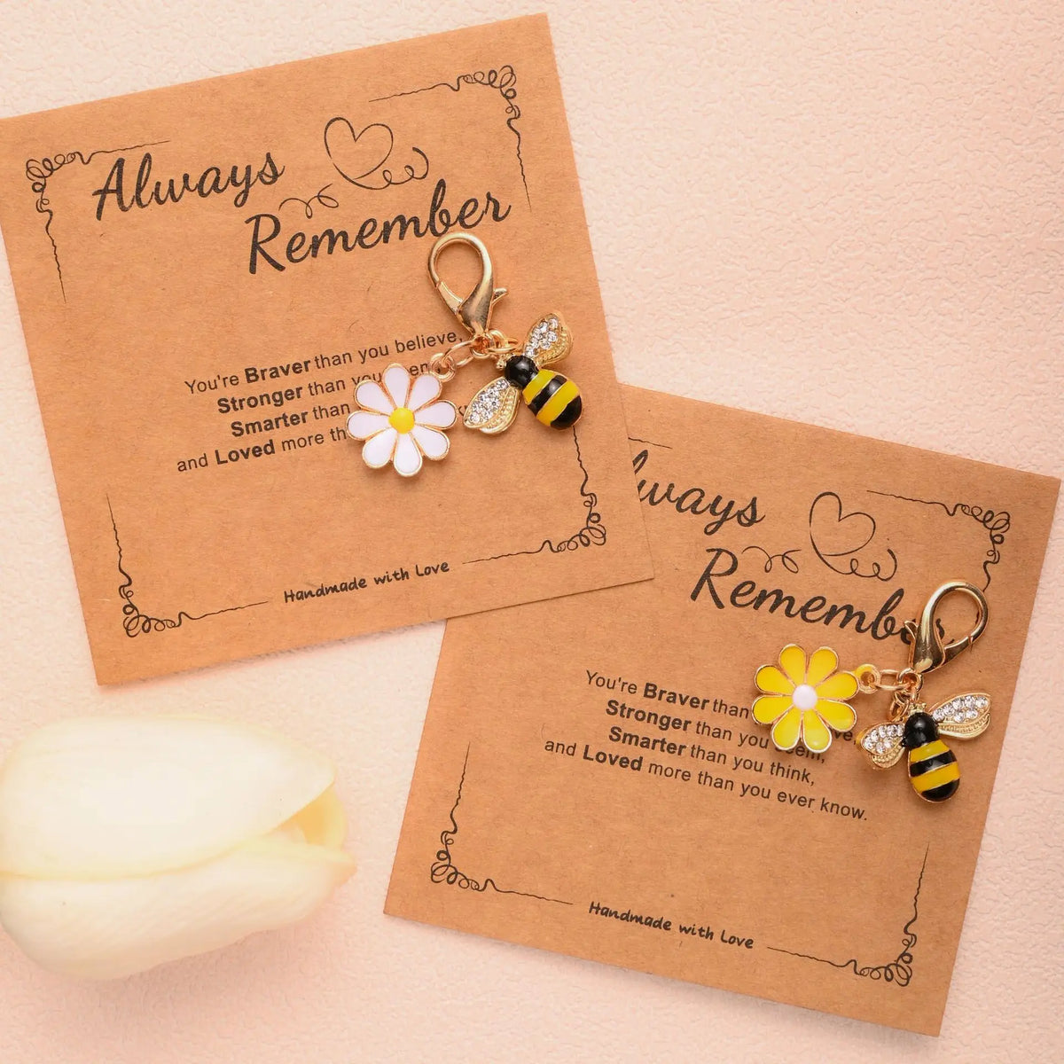 Floral Blessing Card Keychain with Bee Motif