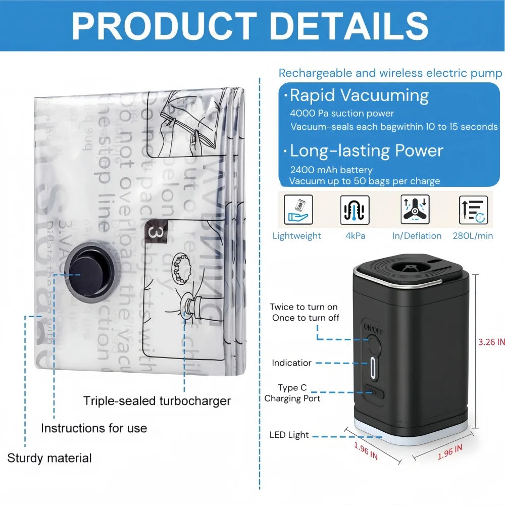 Reusable Vacuum Storage Bags for Travel and Wardrobe Organization