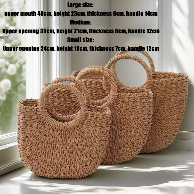 Handwoven Rattan Half-Moon Beach Bag