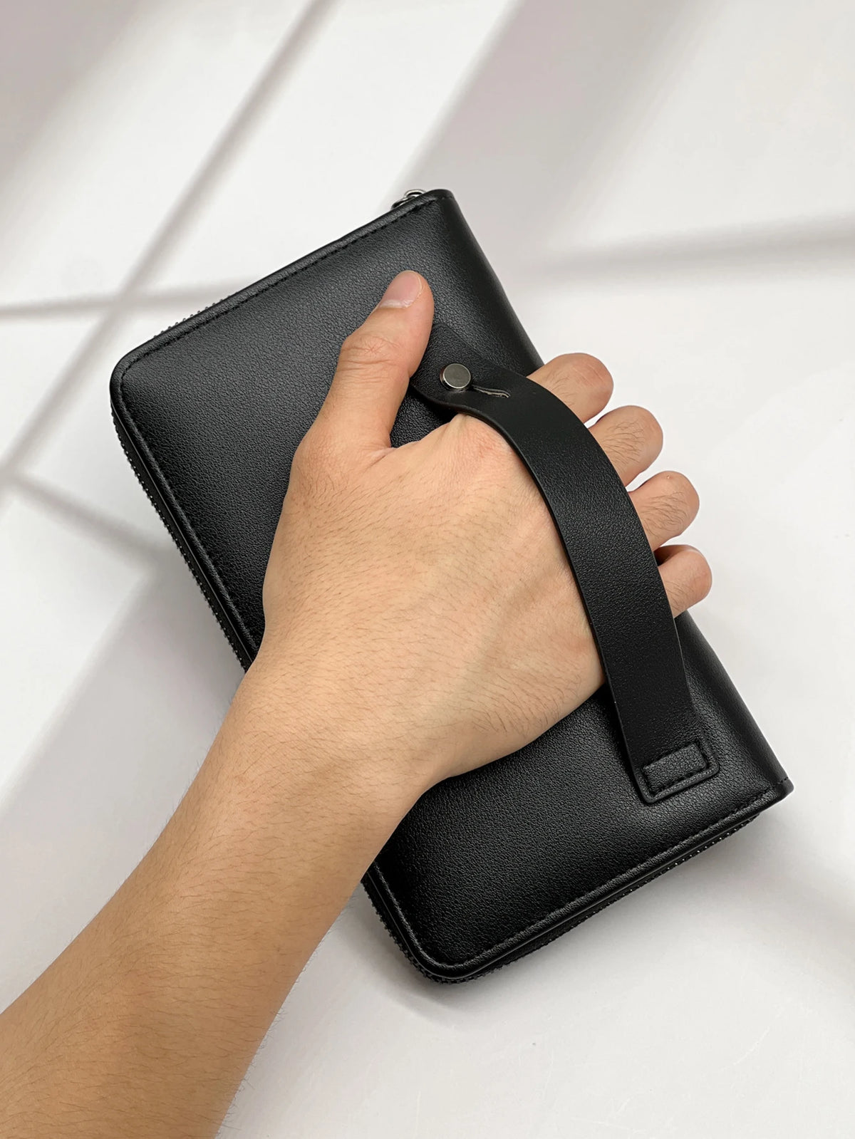 Classic Black Men's Leather Wallet with Phone Pocket