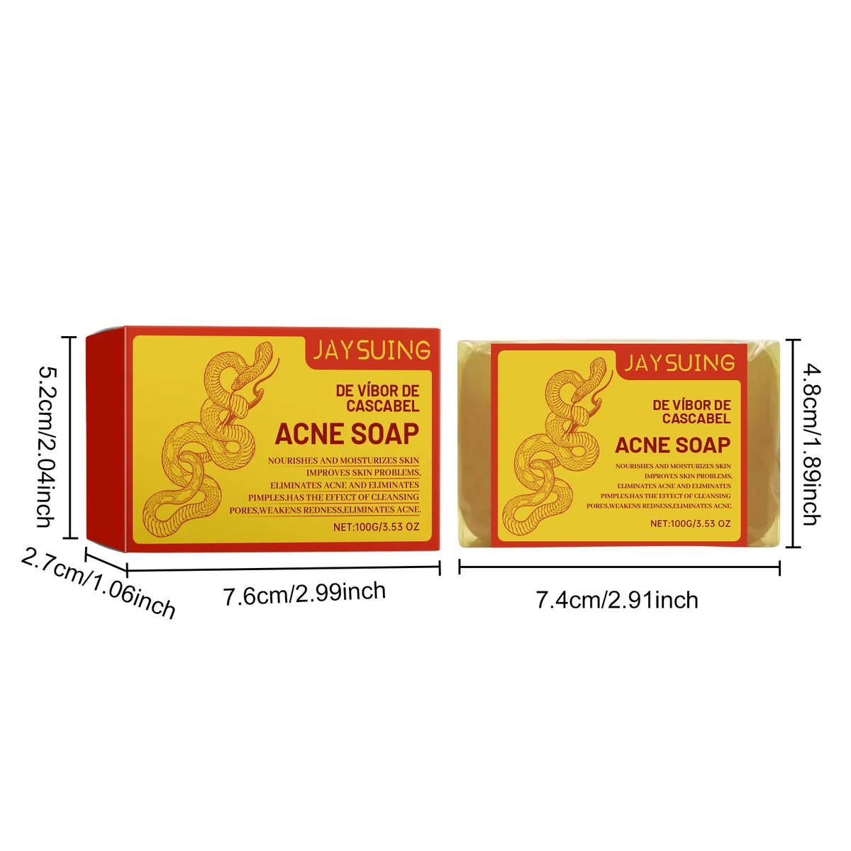 Box of Jaysuing Acne Soap with de vibor de cascabel botanical extracts
