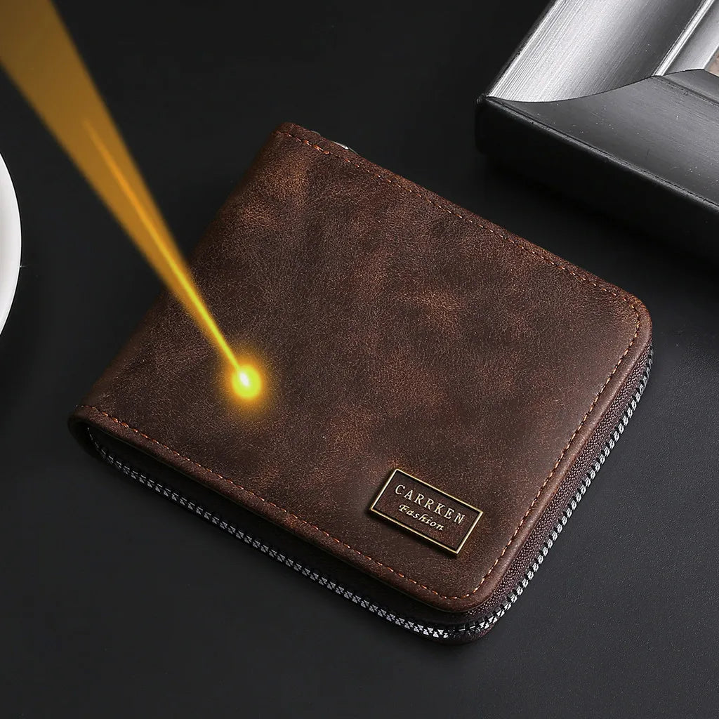 Personalized Engraved Leather Wallet for Men with Coin Pocket