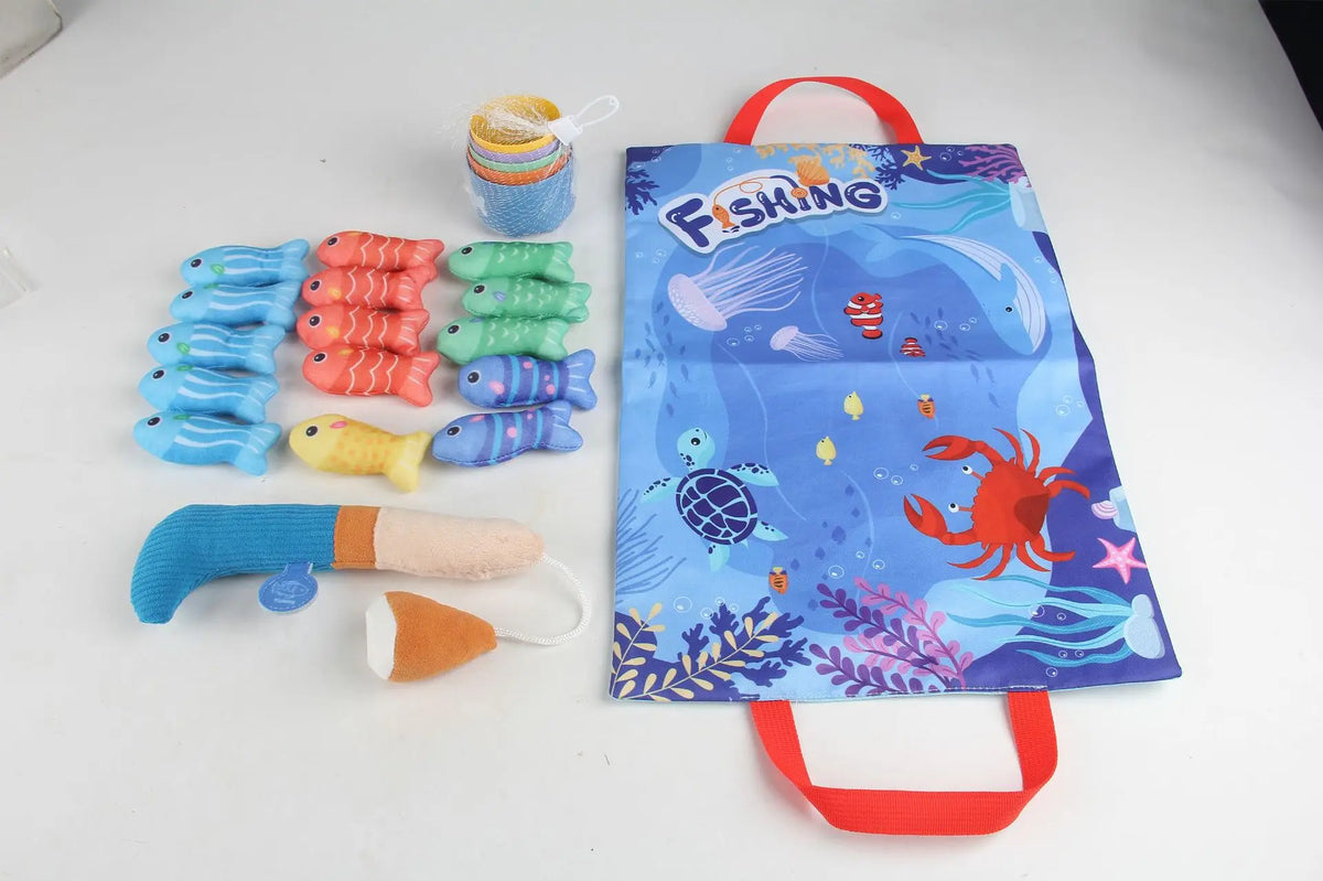 Montessori Cloth Fishing Game with Stacking Cups & Counting Set