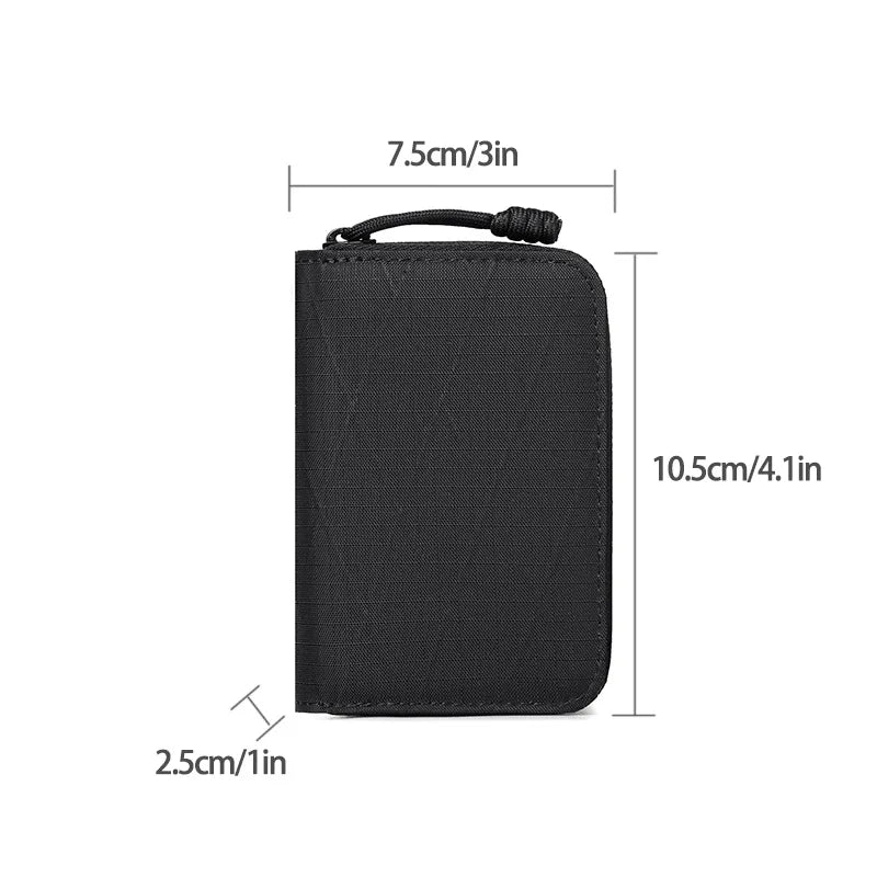 Black compact RFID wallet with waterproof X-PAC fabric shown from the side.