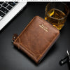 Men's Retro PU Leather Bifold Wallet with Zipper and Coin Pocket