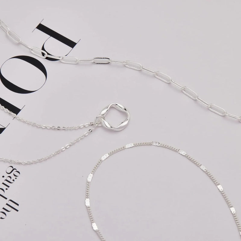 Layered Gold & Silver Chain Necklace Set