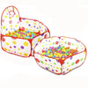 A colorful foldable kids play tent with a ball pool pit for children's outdoor play.