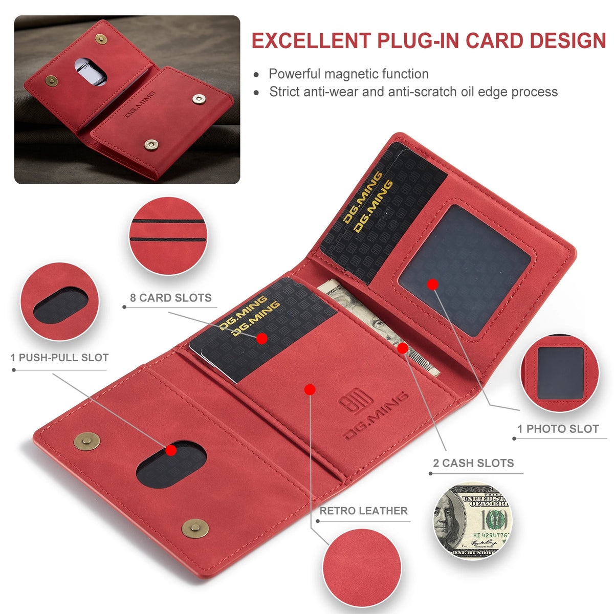 Vintage Leather Trifold Wallet with Magnetic Closure
