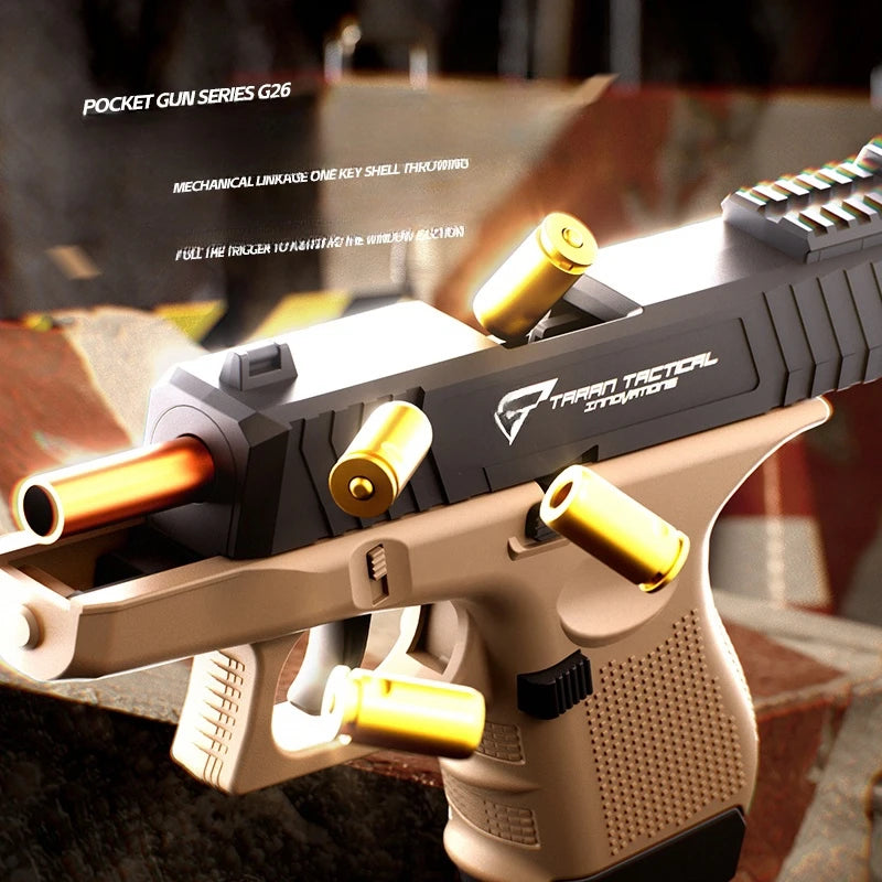 A close-up of a TARAN TACTICAL firearm, the Pocket Gun Series G26, shown in a tactical setting.