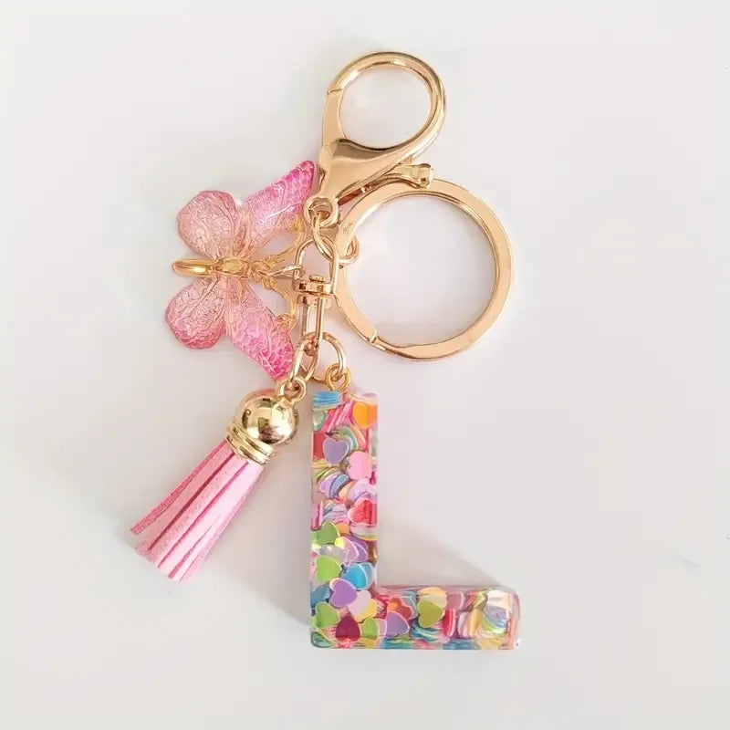 Pink Glitter Butterfly Keychain with Tassel