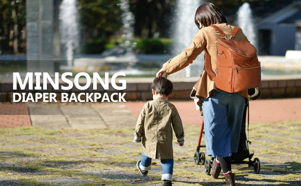 Leather-Look 20L Diaper Backpack with Stroller Straps