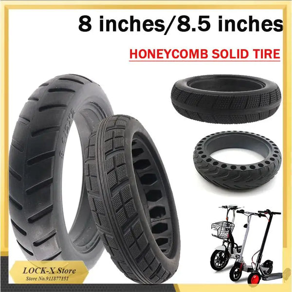A set of 8 inches and 8.5 inches honeycomb solid tires for scooters and kids bikes.