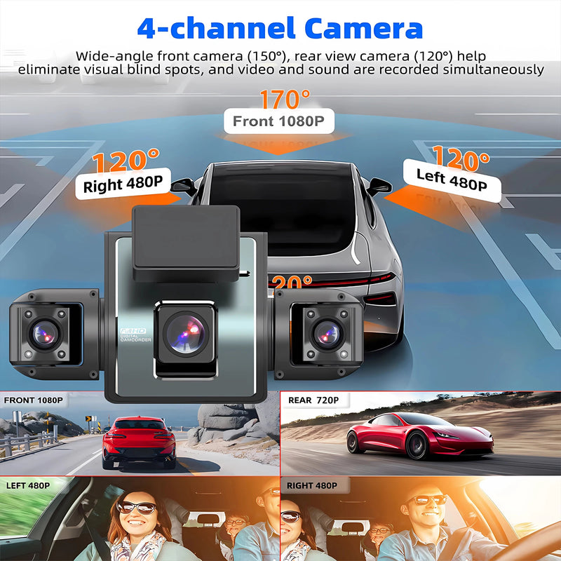 كاميرا سيارة 4 قنوات بدقة Full HD مع واي فاي ورؤية ليلية