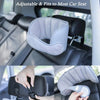 Adjustable car seat head support strap shown being fitted onto a child's car seat.