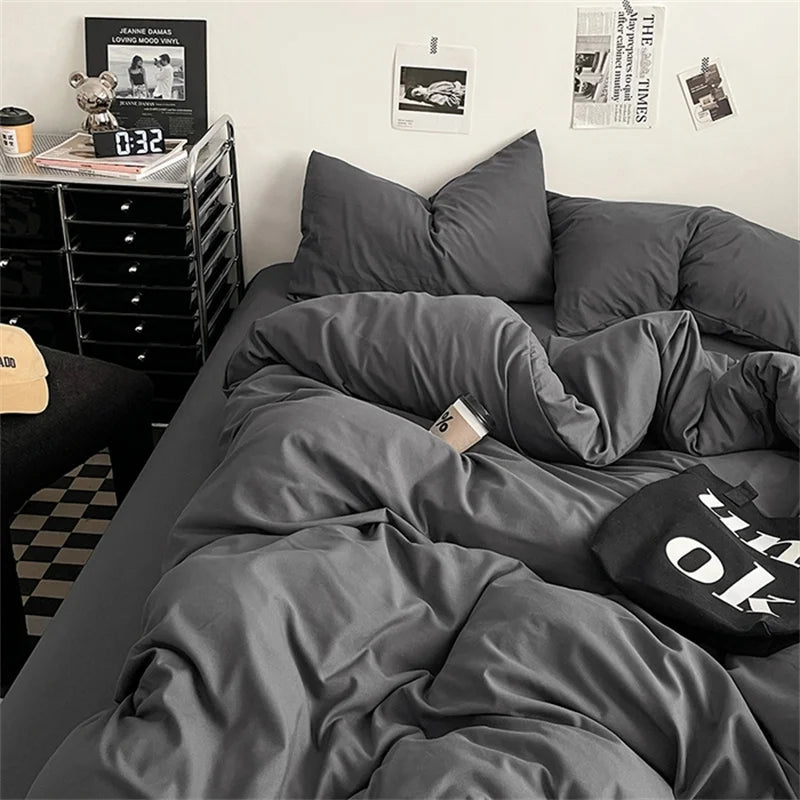 Washed Cotton 4-Piece Bedding Set with Duvet Cover