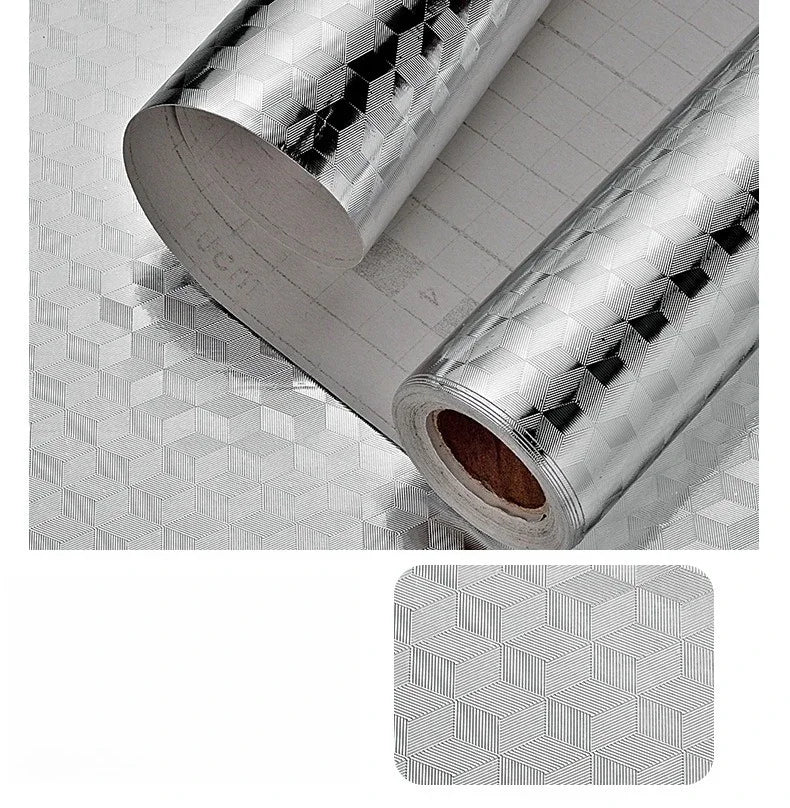 Roll of silver aluminum foil peel-and-stick kitchen backsplash wall sticker material