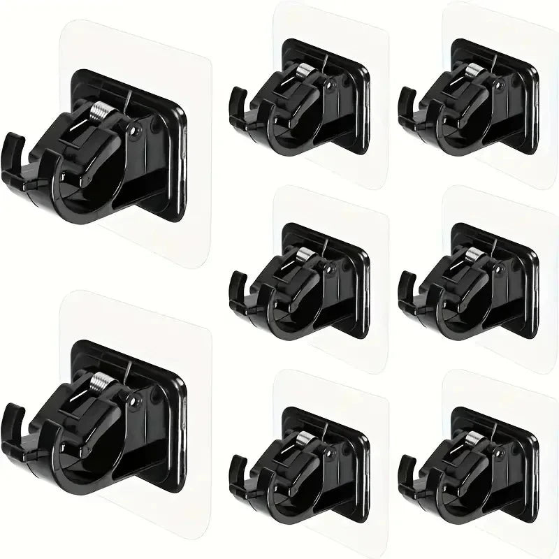 Set of two black self-adhesive no-drill curtain rod brackets for mounting