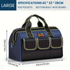 A navy blue tool bag with five pockets and a bottom built-in PE board shown in a side view.