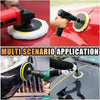 A multi-scenario application of a 5-piece wool car polishing pad set with backing pad and drill adapter on various surfaces.