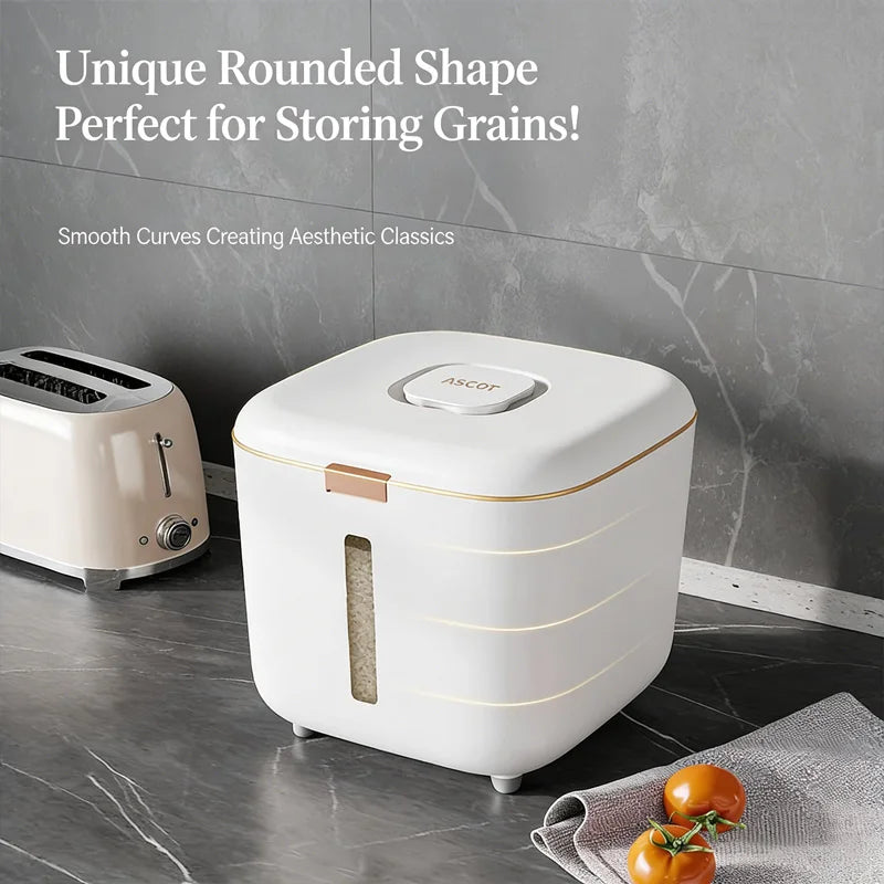 Airtight Rice Storage Container with Double Silicone Seal and Recessed Latch