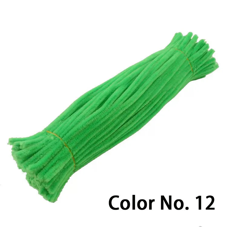 A bundle of bright green chenille craft stems for DIY projects.