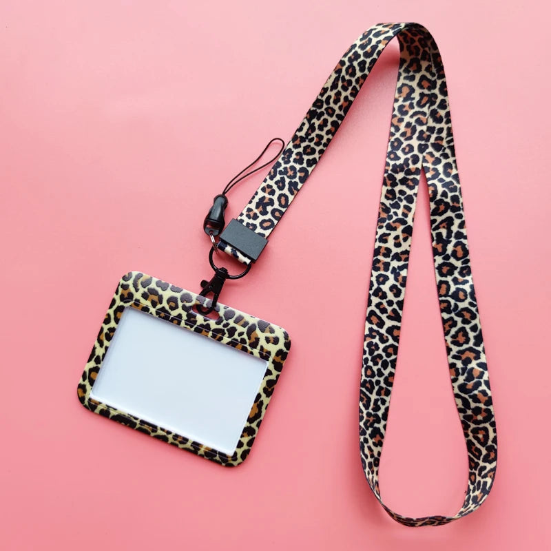 Leopard Print ID Card Holder with Detachable Lanyard