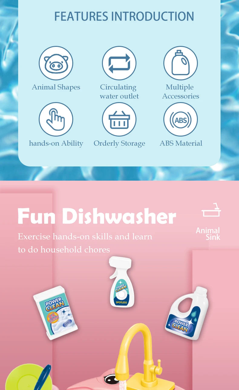 Kids Electric Toy Dishwasher with Automatic Water Cycle