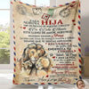 A personalized Spanish flannel throw blanket featuring a lion design and loving messages for a child.