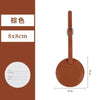 A brown PU leather luggage tag with a strap, showing its size and design.