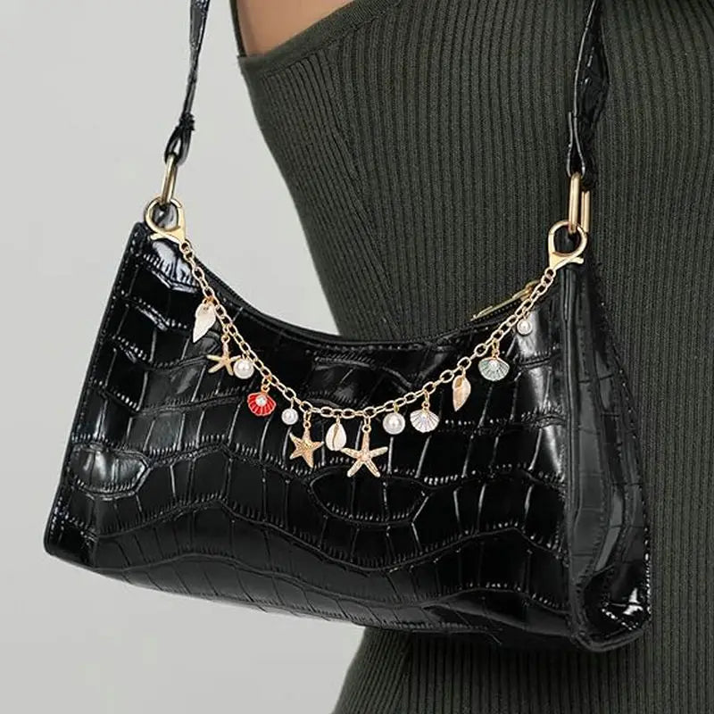 Ocean Pearl Shell Charm Bag Accessory with Gold Chain
