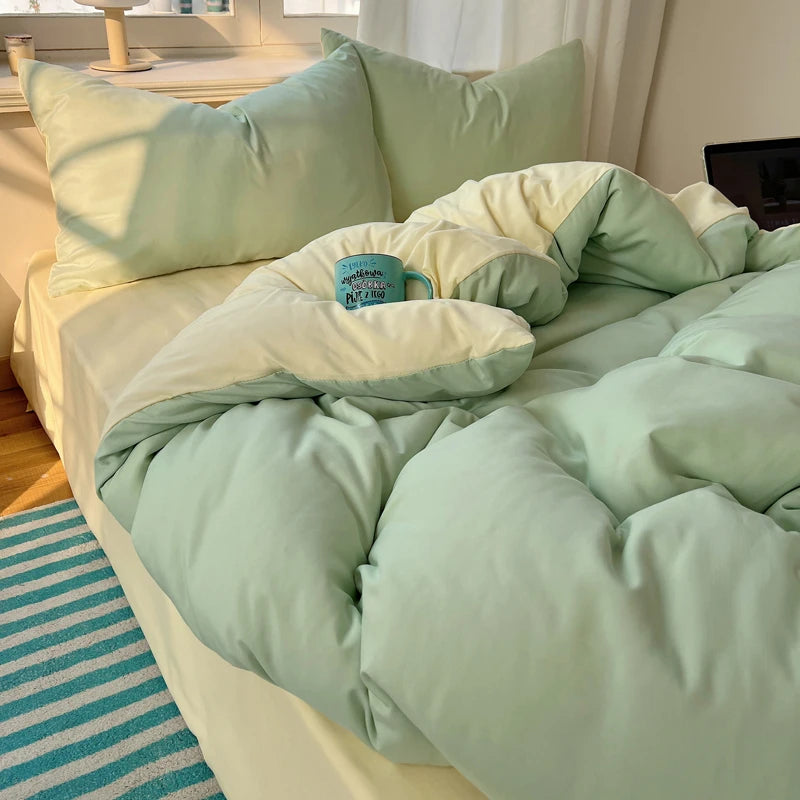 4-Piece Cotton Bedding Set with Duvet Cover, Flat Sheet, and Pillowcases