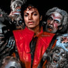A portrait of Michael Jackson surrounded by ghostly or monstrous figures, rendered in a diamond painting style.