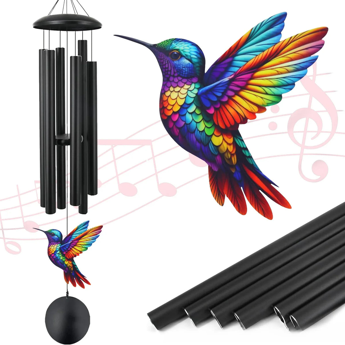 Hand-Painted Hummingbird Metal Wind Chime for Garden & Patio