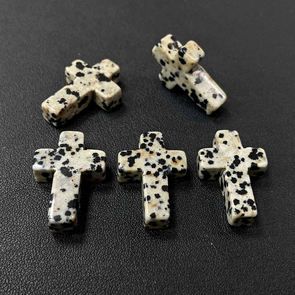 Natural Stone Cross Pendant Charm for Jewelry Making