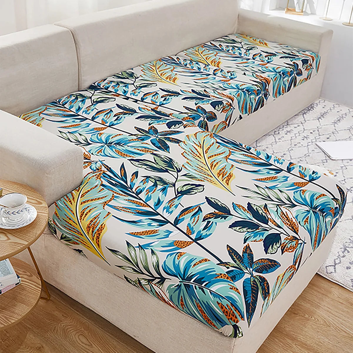 Waterproof Stretch Outdoor Sofa Cover with Tropical Leaf Print