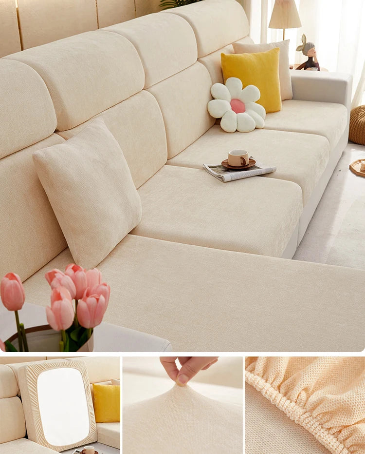 Elastic Chenille Sofa Protector Cover with Non-Slip Grip