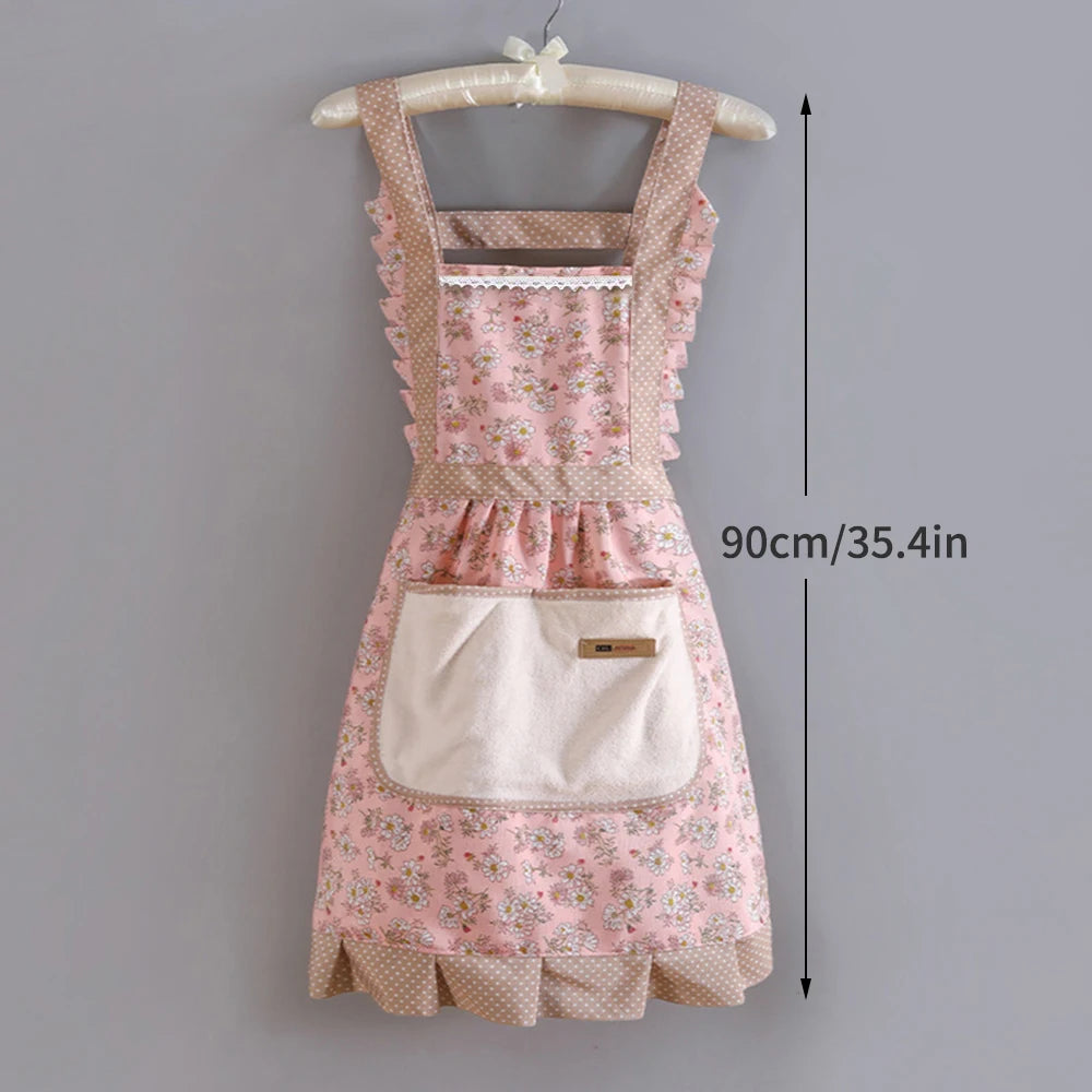 Women's Floral Kitchen Apron with Pocket & Adjustable Strap